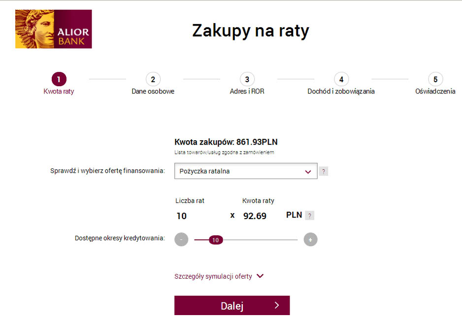 Zakup ratalny w AliorBank