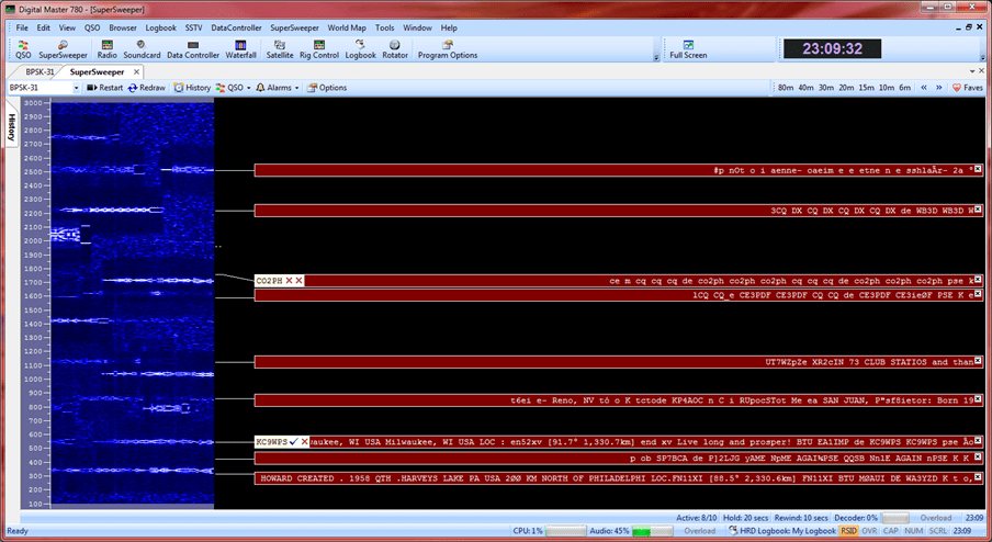 Ham Radio Deluxe- Wraz z DM780 jest śledzenie sygnałów naraz i ich dekodowanie: