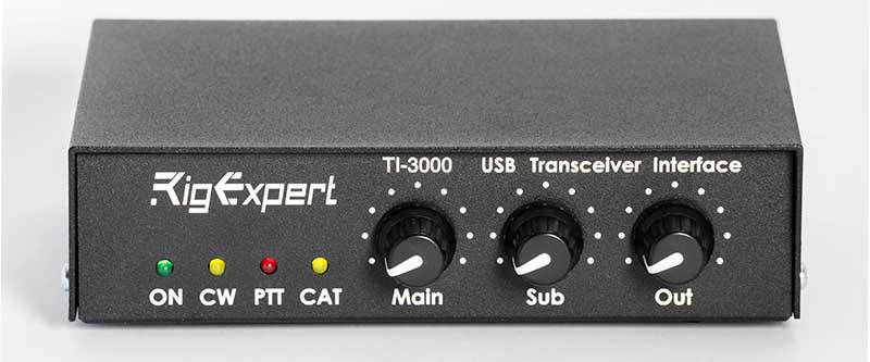 modem digi RigExpert TI-3000- widok front- pokrętła regulacji i kontrolki stanu