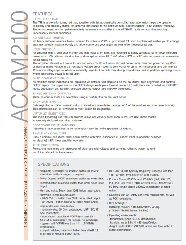 ACOM 2100 - Lampowy wzmacniacz mocy - obrazek 4