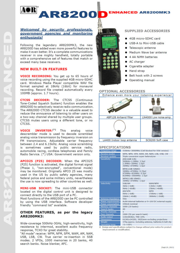 AOR AR-8200D - Skaner radiowy (odbiornik szerokopasmowy) DIGITAL - obrazek 14