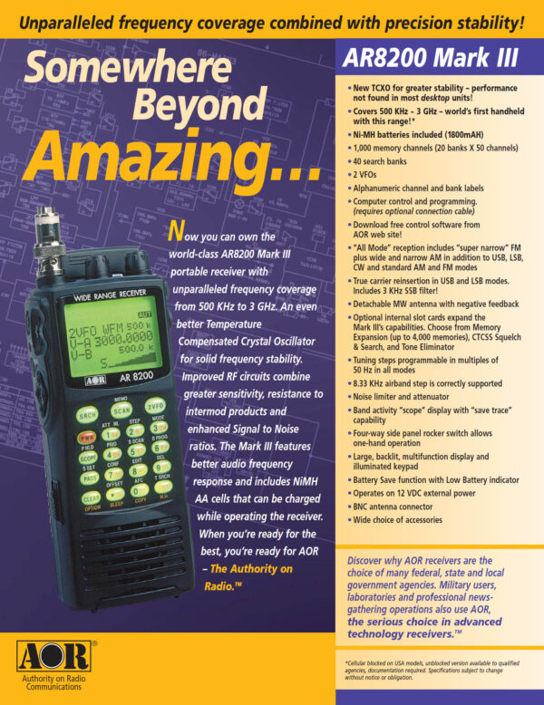 AOR AR-8200 Mk3 - Skaner radiowy (odbiornik szerokopasmowy) - obrazek 14