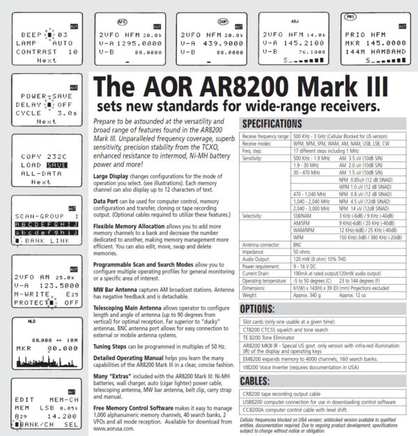 AOR AR-8200 Mk3 - Skaner radiowy (odbiornik szerokopasmowy) - obrazek 15