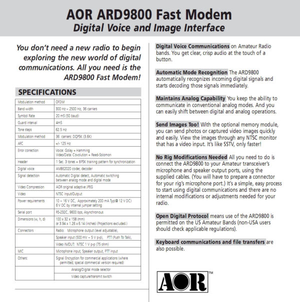 AOR ARD9800 - Cyfrowy modem do komunikacji głosowej - obrazek 6