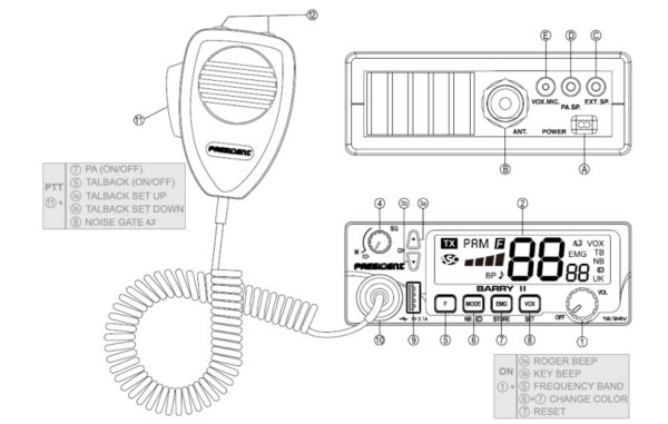 President  New Barry II CB Radio do ciężarówek 12V i 24V - obrazek 4