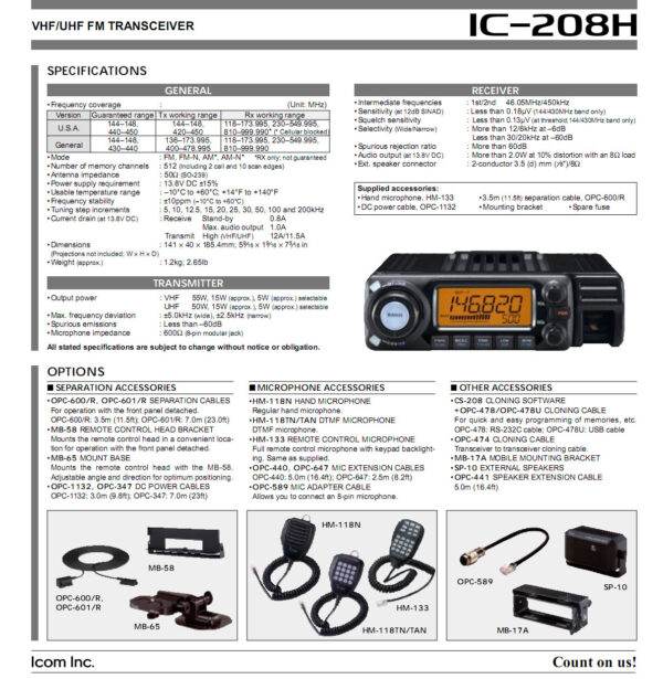 ICOM IC-208H - Radiotelefon przewoźny - obrazek 9
