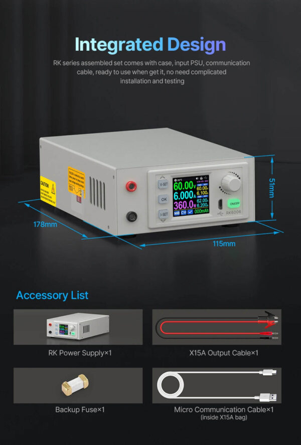 Riden RK6006/C Zasilacz kompletny z okablowaniem DC - obrazek 3