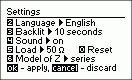 Settings screen
