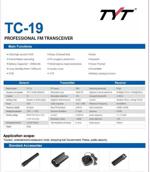 TYT TC-19 Radiotelefon jednopasmowy UHF - obrazek 3